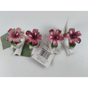 4 Vtg Floral HomeTrends Impatience Flower Porcelain Ceramic Napkin Rings